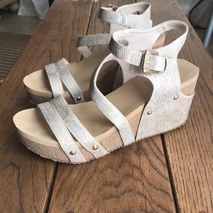 Snakeskin wedge platform sandal